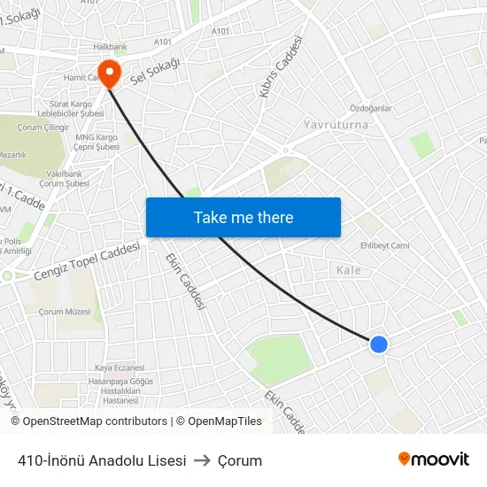 410-İnönü Anadolu Lisesi to Çorum map