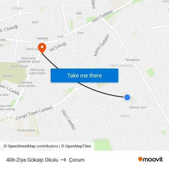 406-Ziya Gökalp Okulu to Çorum map