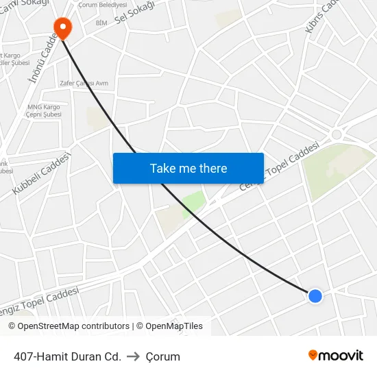 407-Hamit Duran Cd. to Çorum map