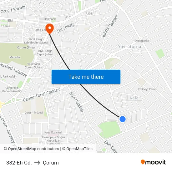 382-Eti Cd. to Çorum map