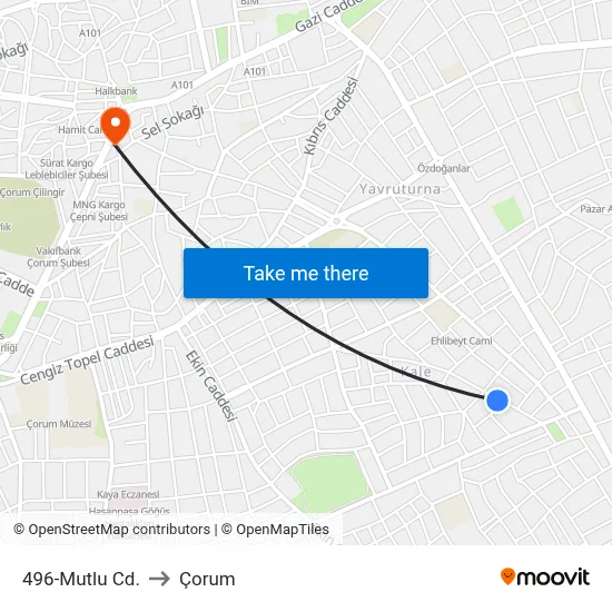 496-Mutlu Cd. to Çorum map