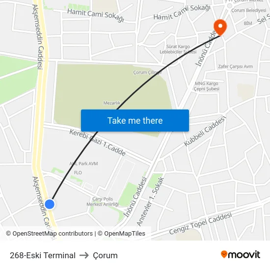 268-Eski Terminal to Çorum map