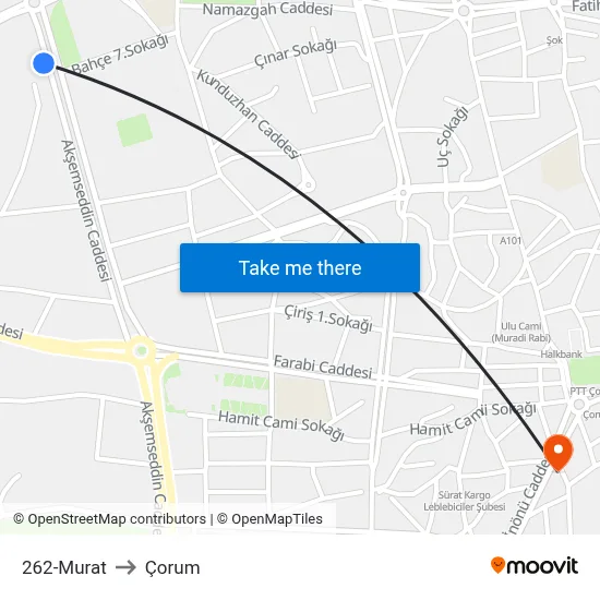 262-Murat to Çorum map