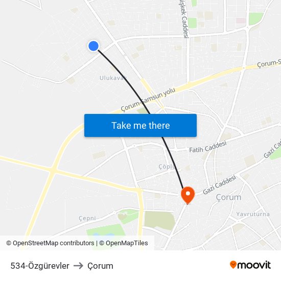 534-Özgürevler to Çorum map