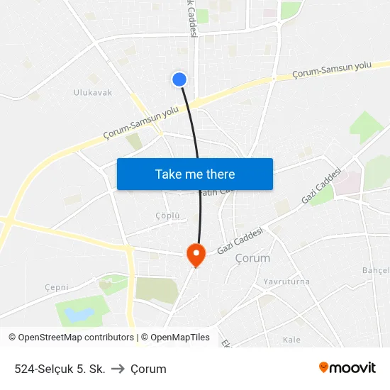 524-Selçuk 5. Sk. to Çorum map