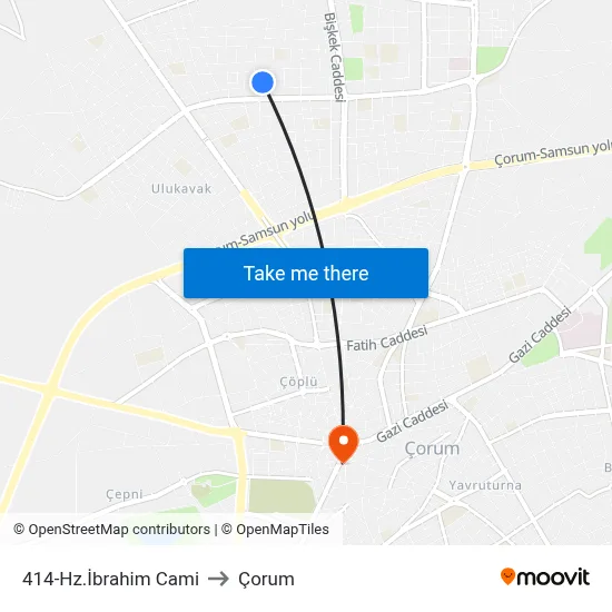 414-Hz.İbrahim Cami to Çorum map