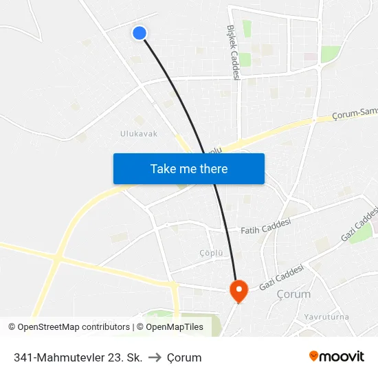 341-Mahmutevler 23. Sk. to Çorum map