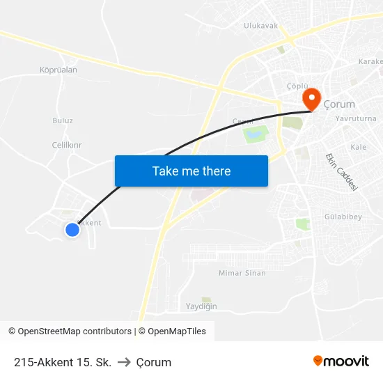 215-Akkent 15. Sk. to Çorum map