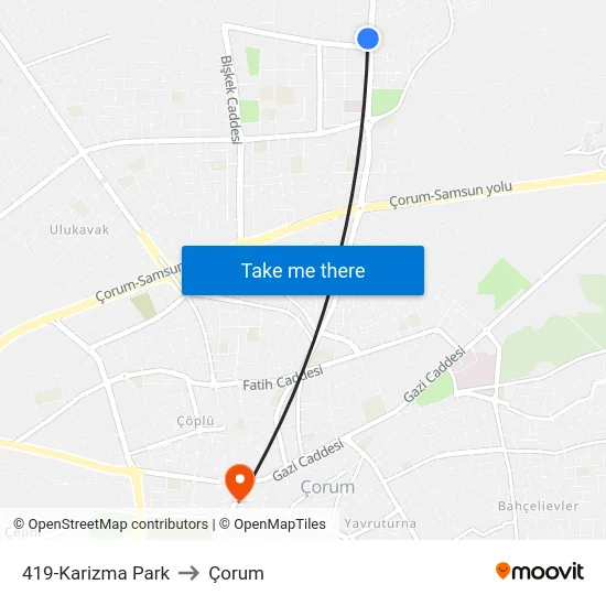 419-Karizma Park to Çorum map