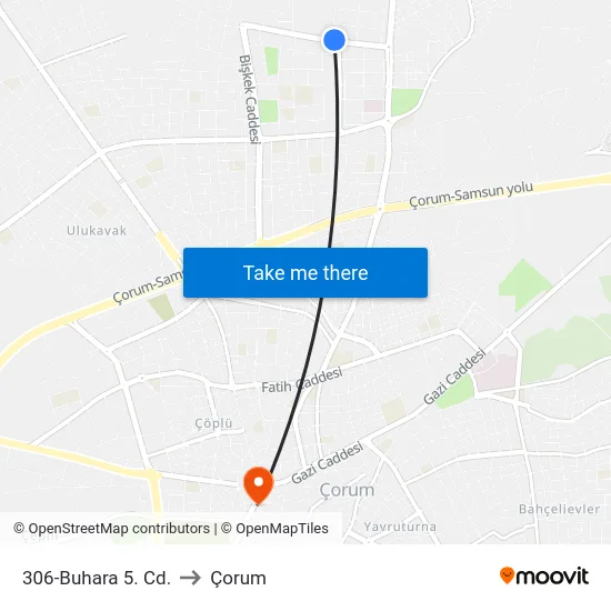 306-Buhara 5. Cd. to Çorum map