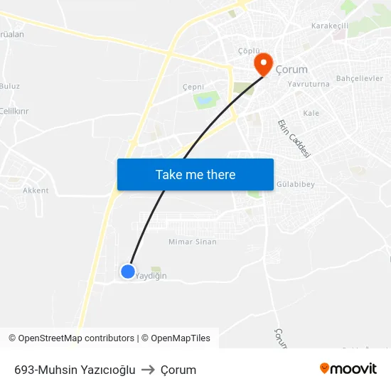 693-Muhsin Yazıcıoğlu to Çorum map