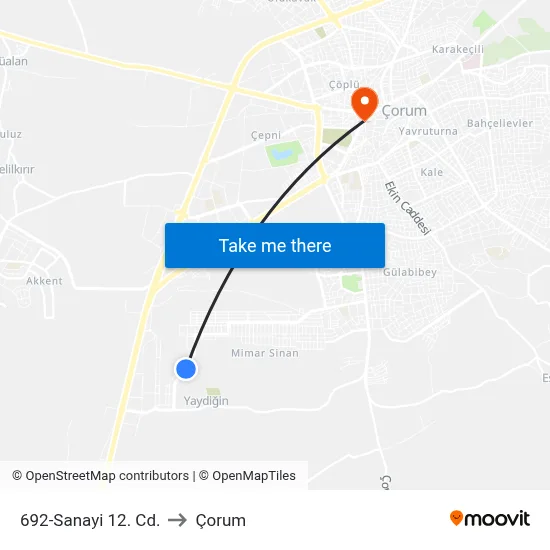 692-Sanayi 12. Cd. to Çorum map