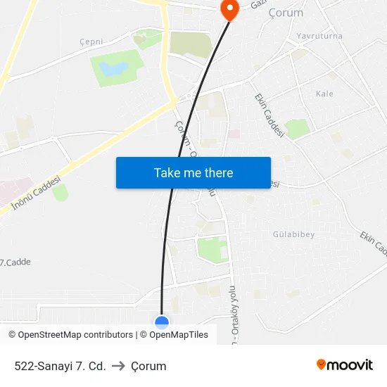 522-Sanayi 7. Cd. to Çorum map