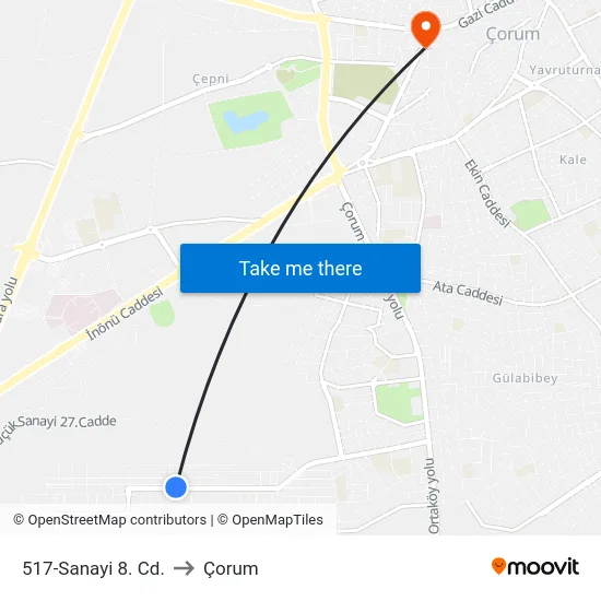 517-Sanayi 8. Cd. to Çorum map