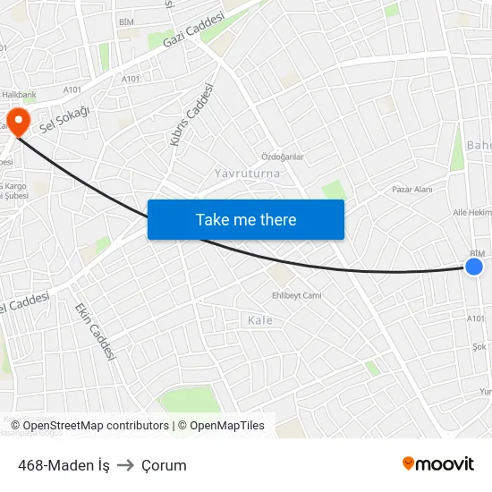 468-Maden İş to Çorum map