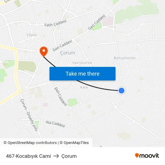 467-Kocabıyık Cami to Çorum map