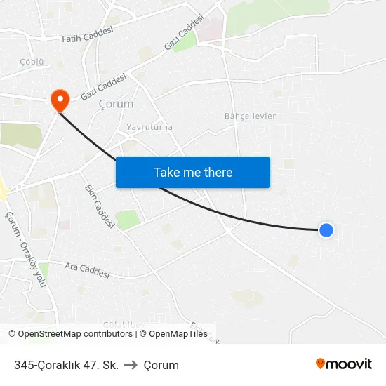 345-Çoraklık 47. Sk. to Çorum map
