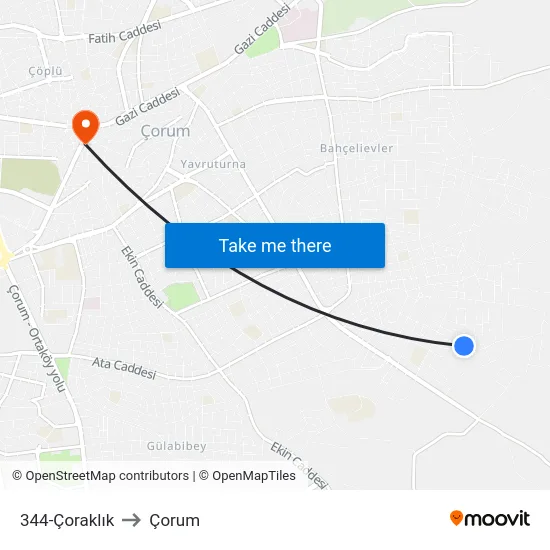 344-Çoraklık to Çorum map