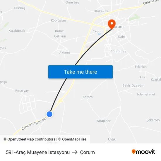 591-Araç Muayene İstasyonu to Çorum map