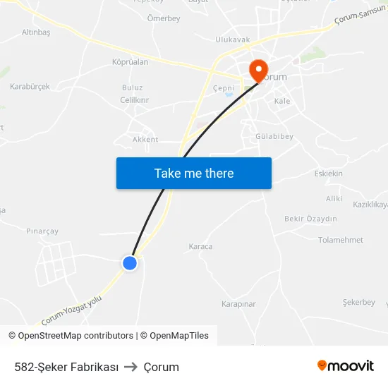 582-Şeker Fabrikası to Çorum map