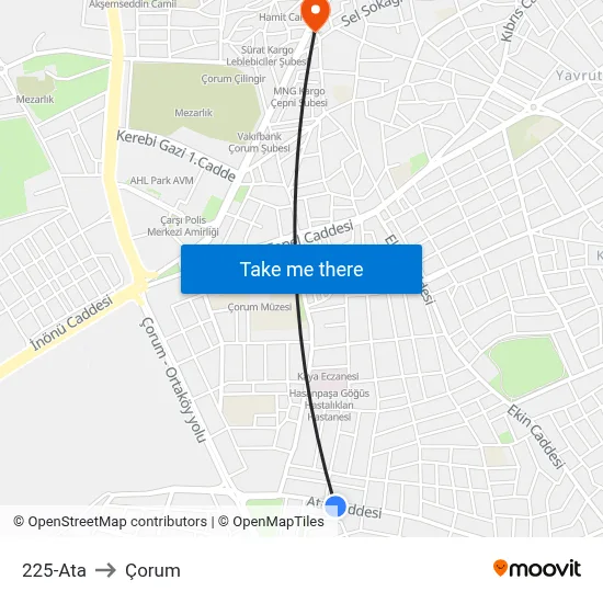 225-Ata to Çorum map