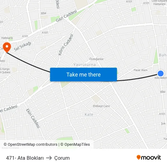 471- Ata Blokları to Çorum map