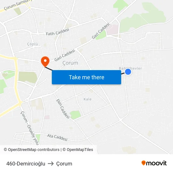 460-Demircioğlu to Çorum map