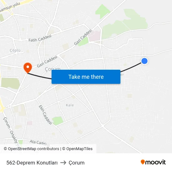 562-Deprem Konutları to Çorum map