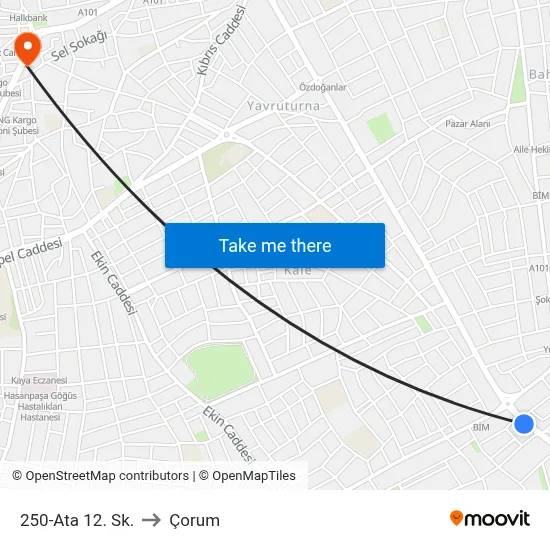 250-Ata 12. Sk. to Çorum map