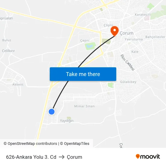 626-Ankara Yolu 3. Cd to Çorum map