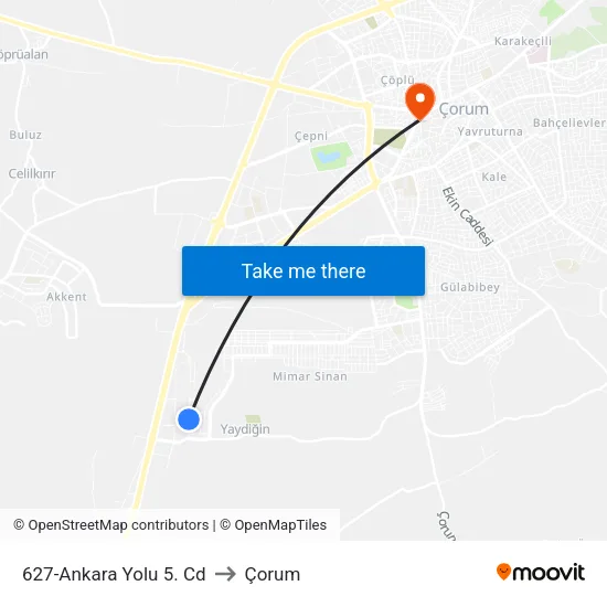 627-Ankara Yolu 5. Cd to Çorum map