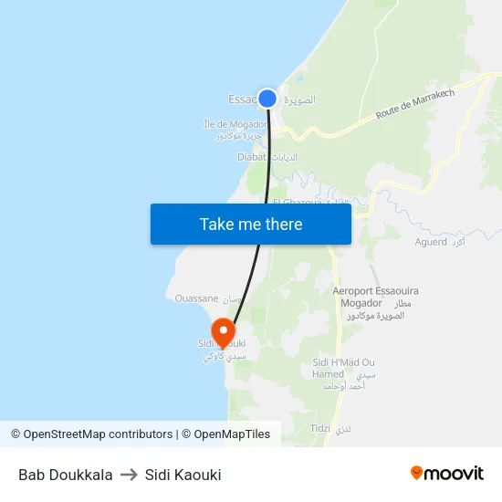 Bab Doukkala to Sidi Kaouki map
