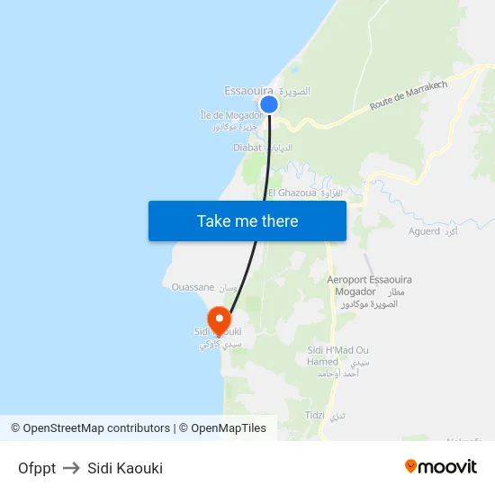 Ofppt to Sidi Kaouki map