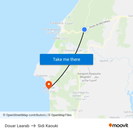 Douar Laarab to Sidi Kaouki map