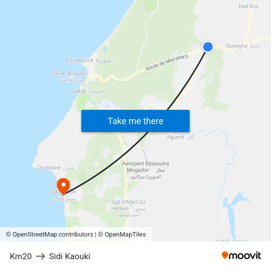 Km20 to Sidi Kaouki map