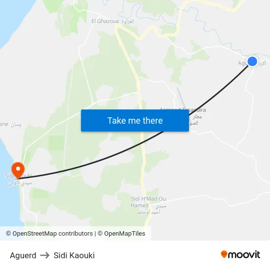 Aguerd to Sidi Kaouki map