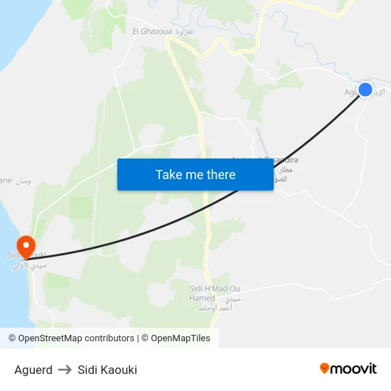 Aguerd to Sidi Kaouki map