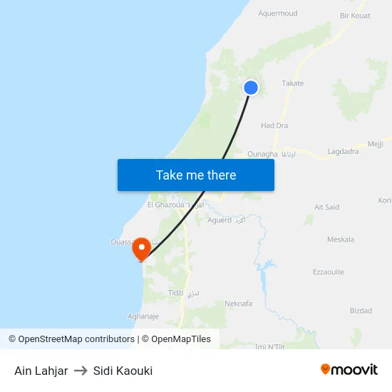 Ain Lahjar to Sidi Kaouki map