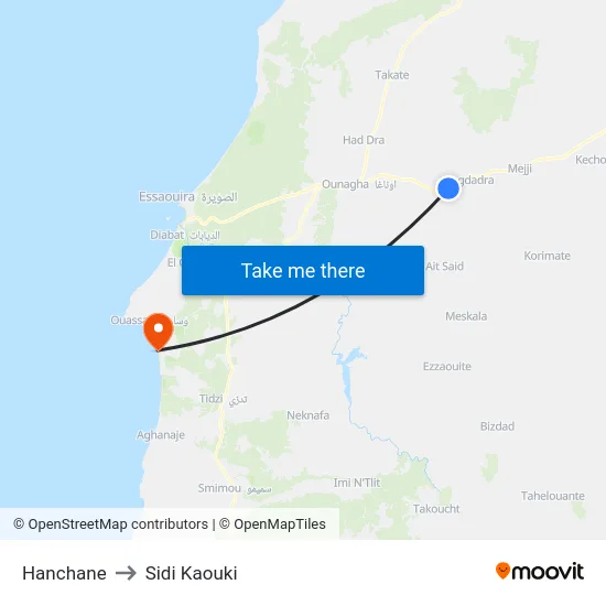 Hanchane to Sidi Kaouki map