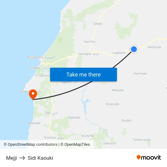 Mejji to Sidi Kaouki map