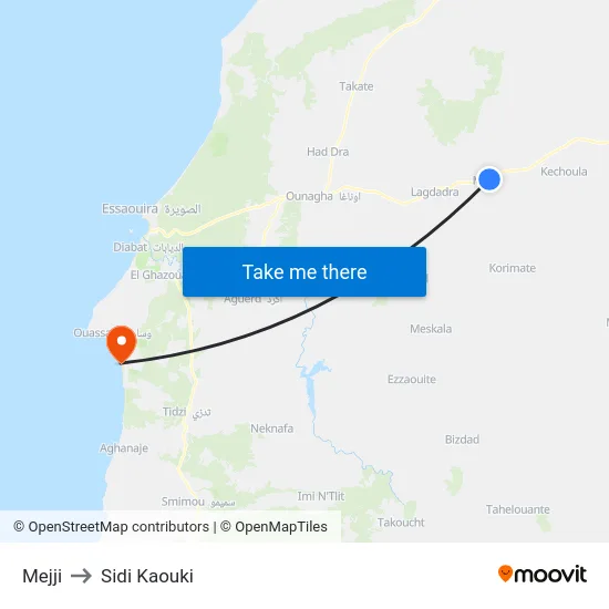 Mejji to Sidi Kaouki map