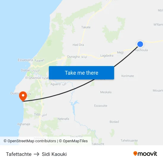 Tafettachte to Sidi Kaouki map