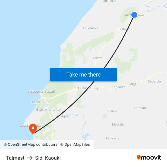 Talmest to Sidi Kaouki map