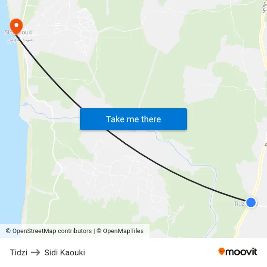 Tidzi to Sidi Kaouki map