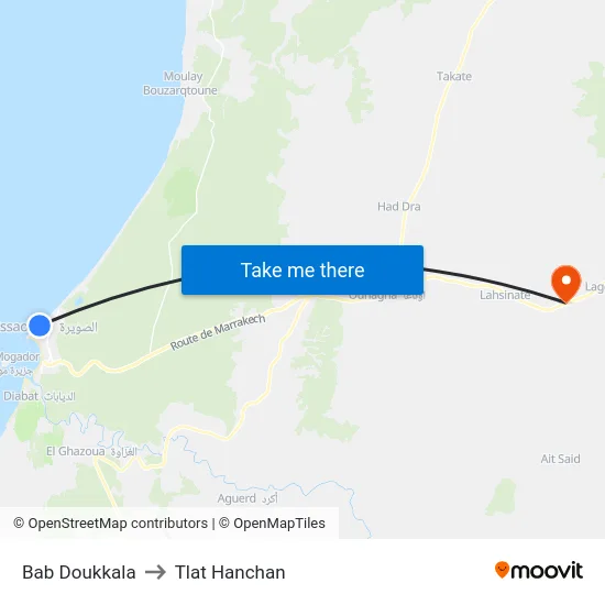 Bab Doukkala to Tlat Hanchan map