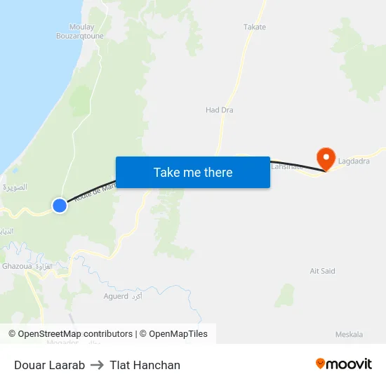 Douar Laarab to Tlat Hanchan map