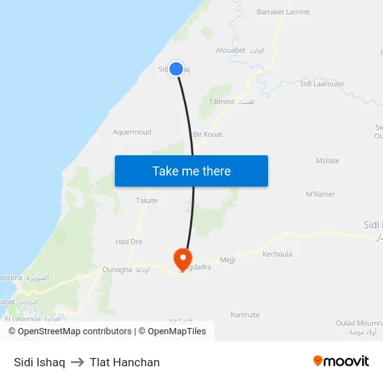 Sidi Ishaq to Tlat Hanchan map
