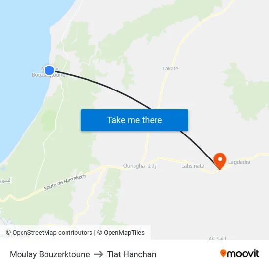 Moulay Bouzerktoune to Tlat Hanchan map