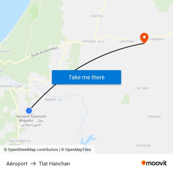 Aéroport to Tlat Hanchan map