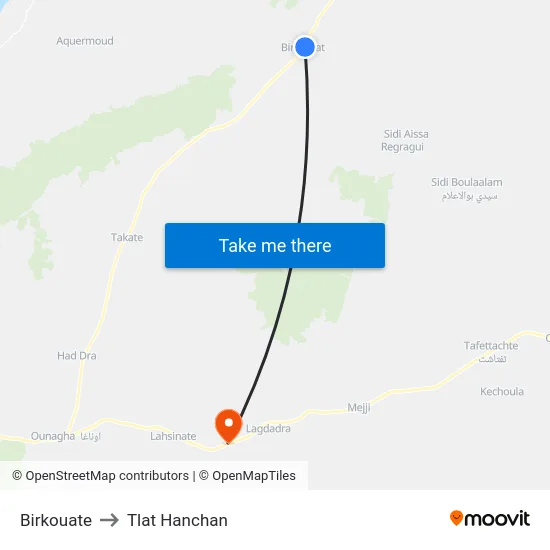 Birkouate to Tlat Hanchan map